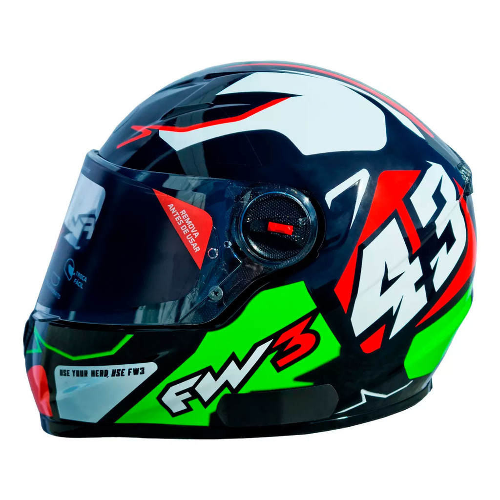Capacete Moto Integral Fechado GTX 43 Com Óculos Interno Cor Verde com Vermelho Tamanho 58 - Fw3 em Oferta na Shopee