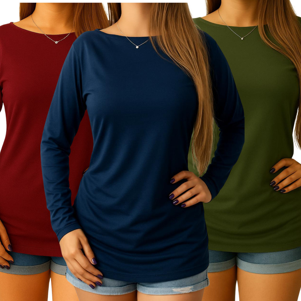 Kit 3 Blusa Blusinha Feminina Manga Longa Long Vest Legging Viscolycra Longa Tapa Bumbum Soltinha Várias Cores em Oferta na Shopee