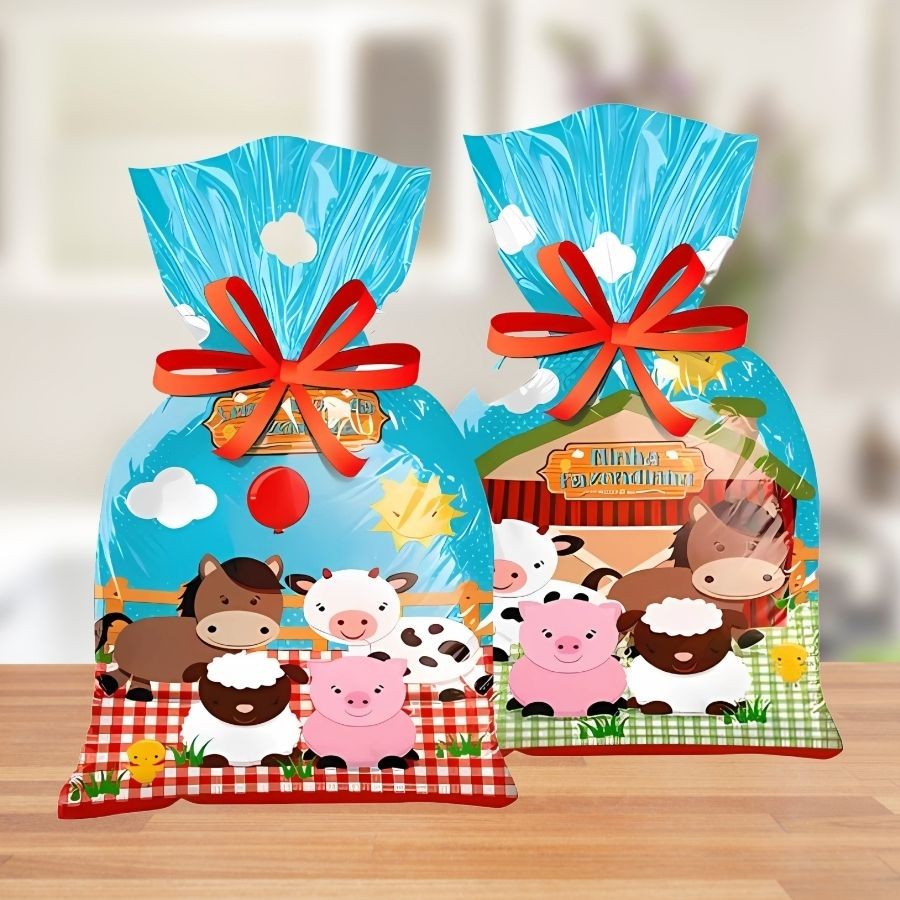 Sacola Plástica - Fazendinha - 14x27cm - 8 unidades - Regina - Rizzo