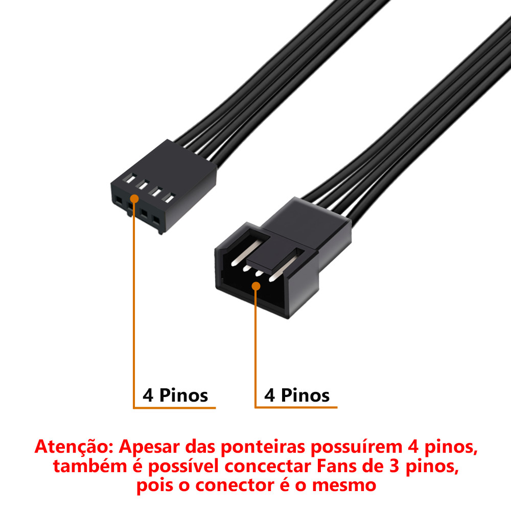 Kit 5 Cabo Extensor Cooler Fan 3 Ou 4 Pinos Pwm 25Cm Para Ventoinha De Computador — imagem 2 de 2