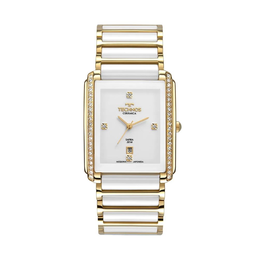 Relógio Technos Saphire Branco Dourado Feminino GN10AX/4B
