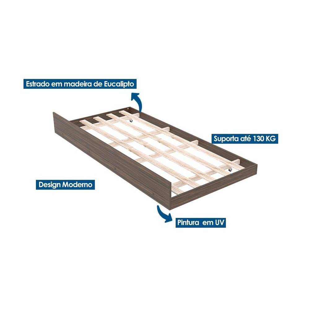 Detalhes do Cama Auxiliar Solteiro CM8008 Nogal - Tecno Mobili