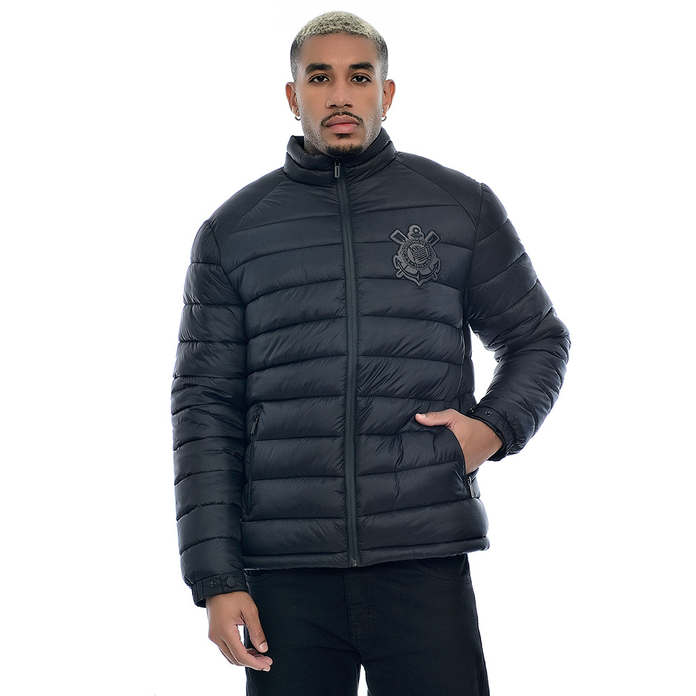 Jaqueta Puffer Bobojaco Corinthians Oficial Masculina Sem Capuz All Black