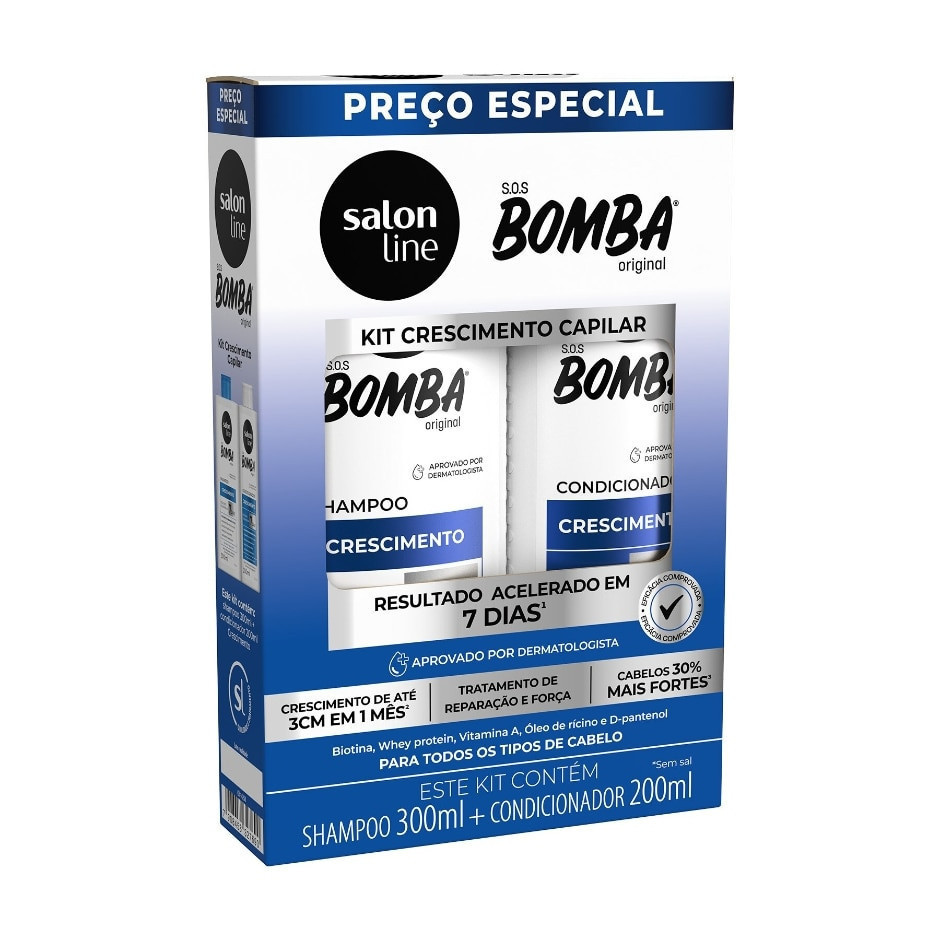Kit Shampoo 300ml + Condicionador 200ml SOS Bomba Crescimento Capilar
 Salon Line