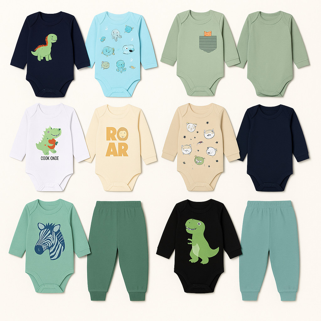 Kit 6 Peças Roupinhas de Bebê Menino  3 Bodys Manga Longa 3 Calças Mijão Algodão Sortido em Oferta na Shopee