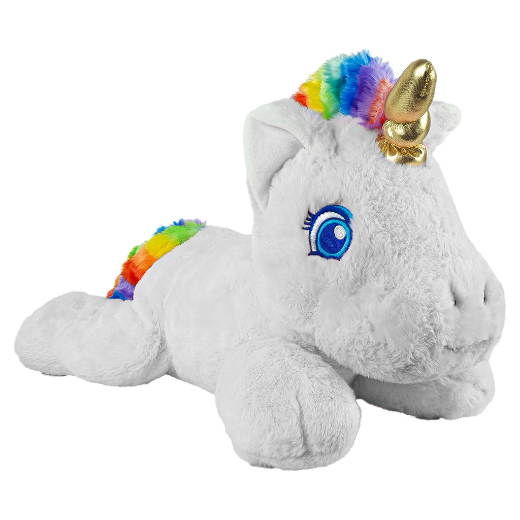 Bicho De Pelúcia Unicórnio Gold Deitado Com Crina Arco-Íris E Chifre Dourado 50 Cm - Caa Toys