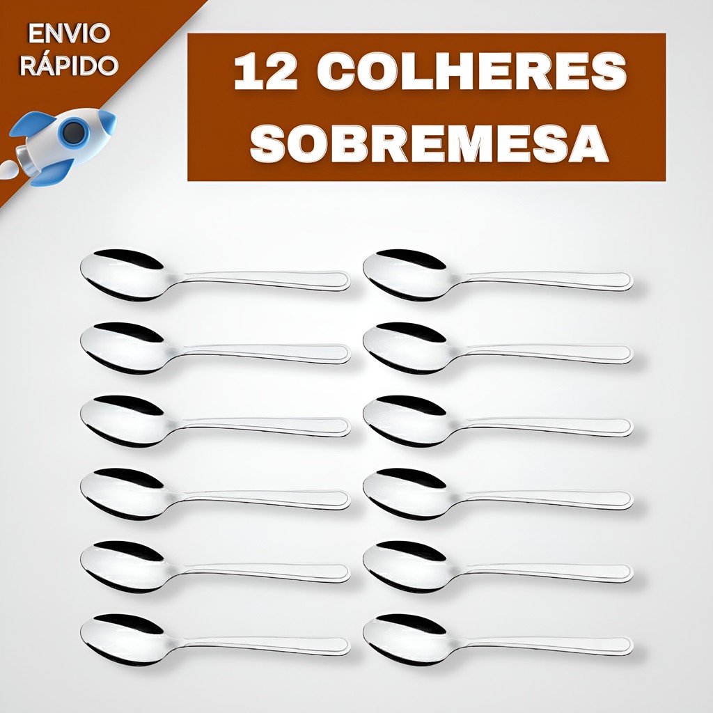 Jogo de Talheres 12 peças de Colheres De Sobremesa Em Aço Inox Mesa Cozinha Jantar em Oferta na Shopee