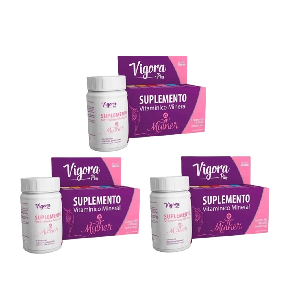 Kit 3 Suplemento Vigora Plus Multivitamínico Mulher 60 Cáps