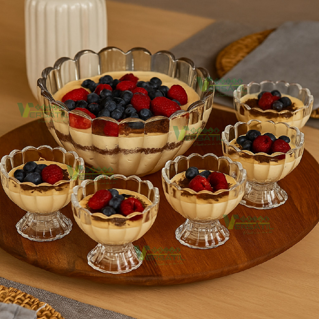 Jogo 7 Peças Wolff Sobremesa 6 Bowls 125ml e 1,1L Mesa Posta Requintada Transparente Luxo Geneva Taças