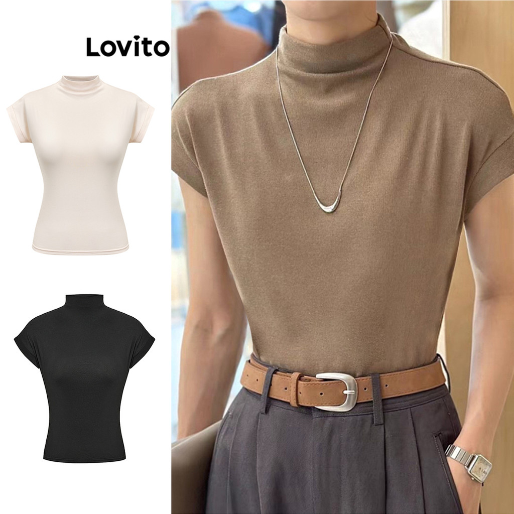 (Trendy) Lovito Casual Camiseta Feminina Lisa Básica L68ED302 (Multicolorido) - Women Clothes