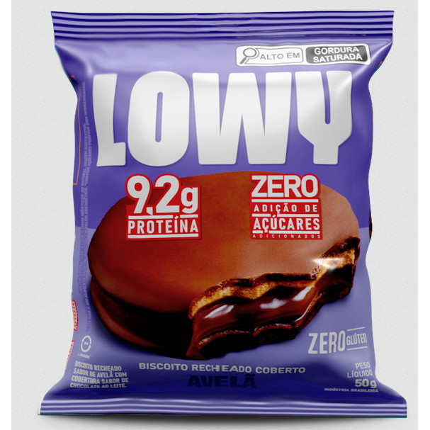 Biscoito Recheado Avelã Coberto Com Chocolate Lowy Zero Açúcar Cory 50g