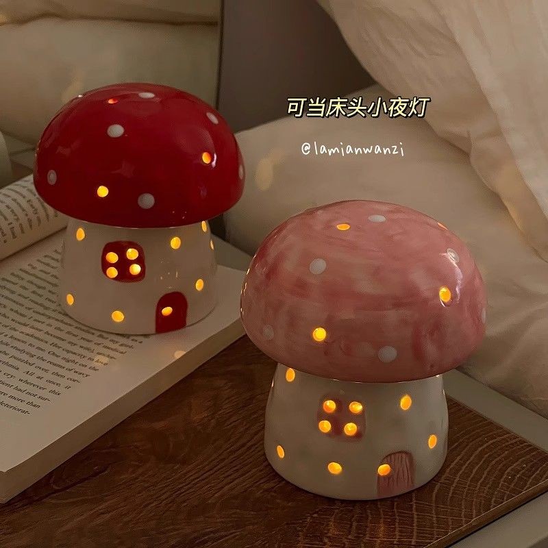 Novo produto pronto estoque cogumelo cerâmica luz noturna casa quarto decoração de mesa atmosfera luz pêndulo namorada p