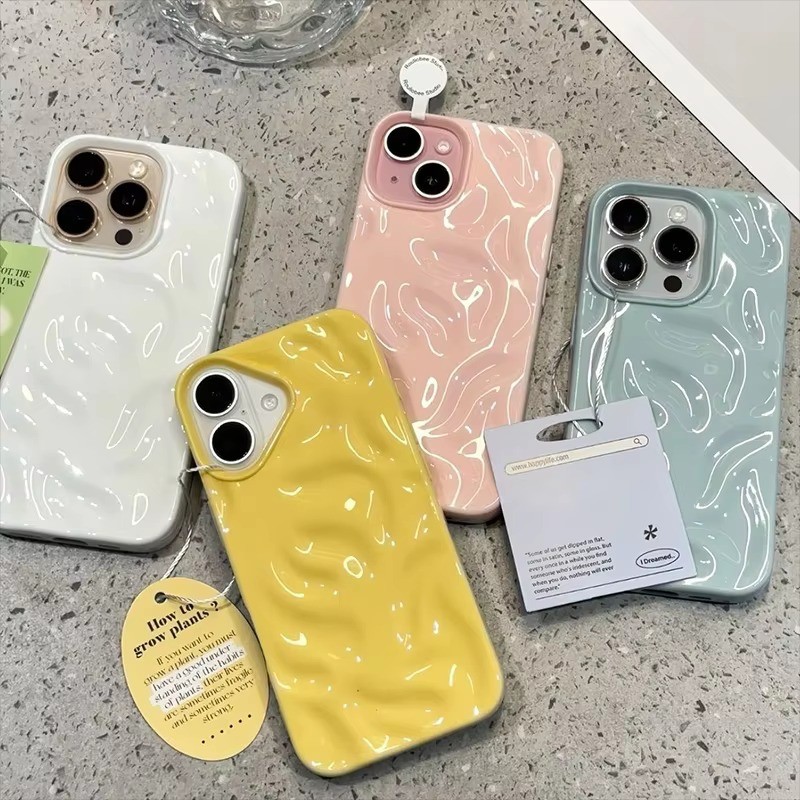 Luxo Macio Silicone Onda Dobra Padrão Caso De Telefone Para iPhone 16 Pro Max 15 14 13 12 11 Plus Doces Capa Traseira em Oferta na Shopee
