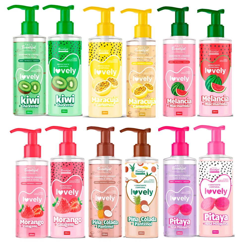 Kit Hidratante Corporal + Sabonete Facial e Corporal Frutas Vegano Lovely FaceBeautiful 200ml em Oferta na Shopee