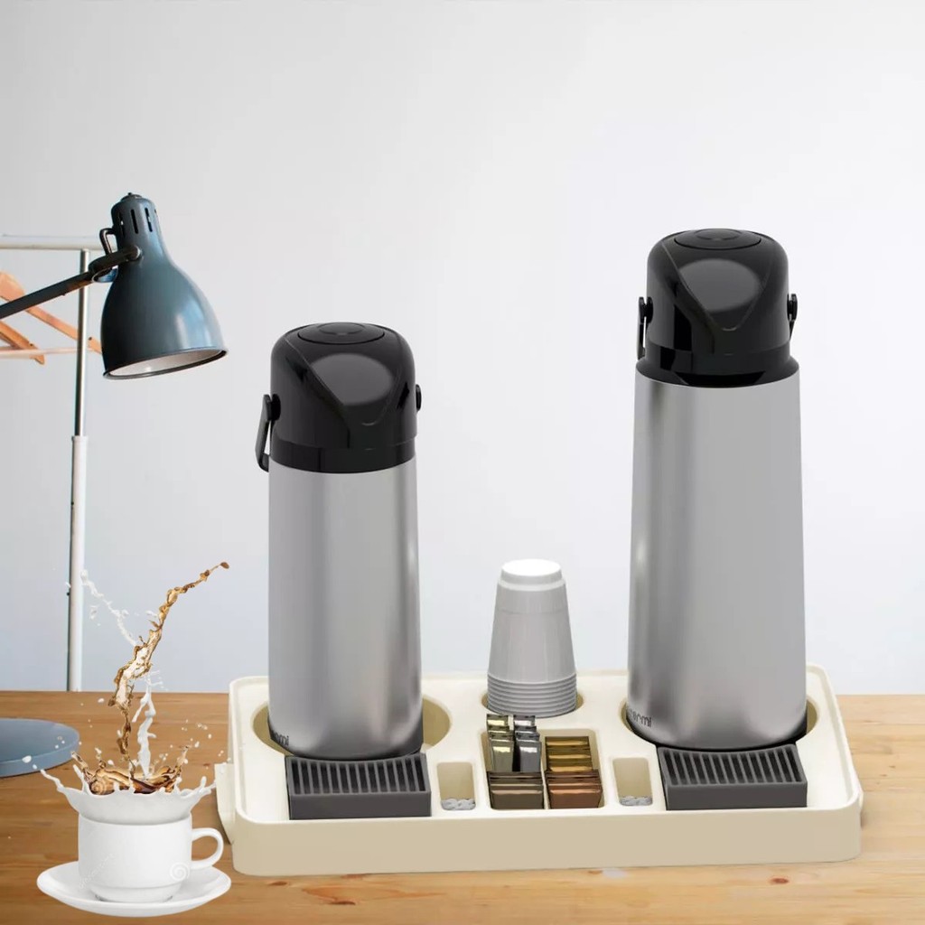 Kit 2 Garrafa Térmica Verona 1L e 1,8L Inox + 1 Bandeja Organizadora Servire 2
