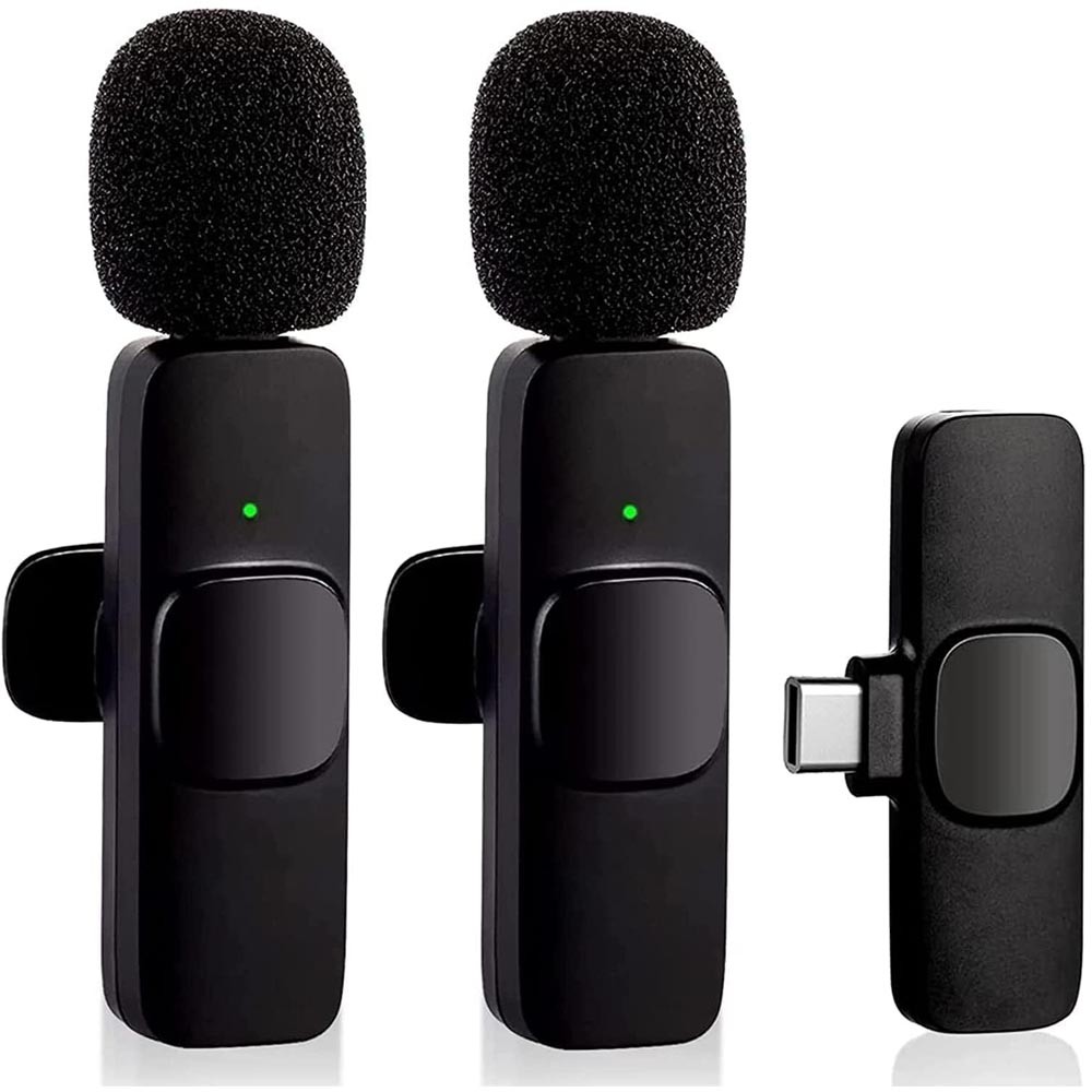 Kit 2 Microfone de Lapela Sem Fio Wireless Um Receptor Profissional Alcance 20 Metros USB C