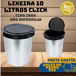 Lixeira Cesto de Lixo 10 Litros Inox Automática Tampa Click Para Banheiro Cozinha Escritório Quarto em Oferta na Shopee