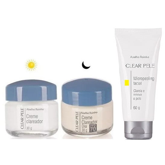 Kit Clear Pele  Creme Dia Noite E Micropeeling Abelha Rainha  Clareamento Facial  Renovação da Pele 24h