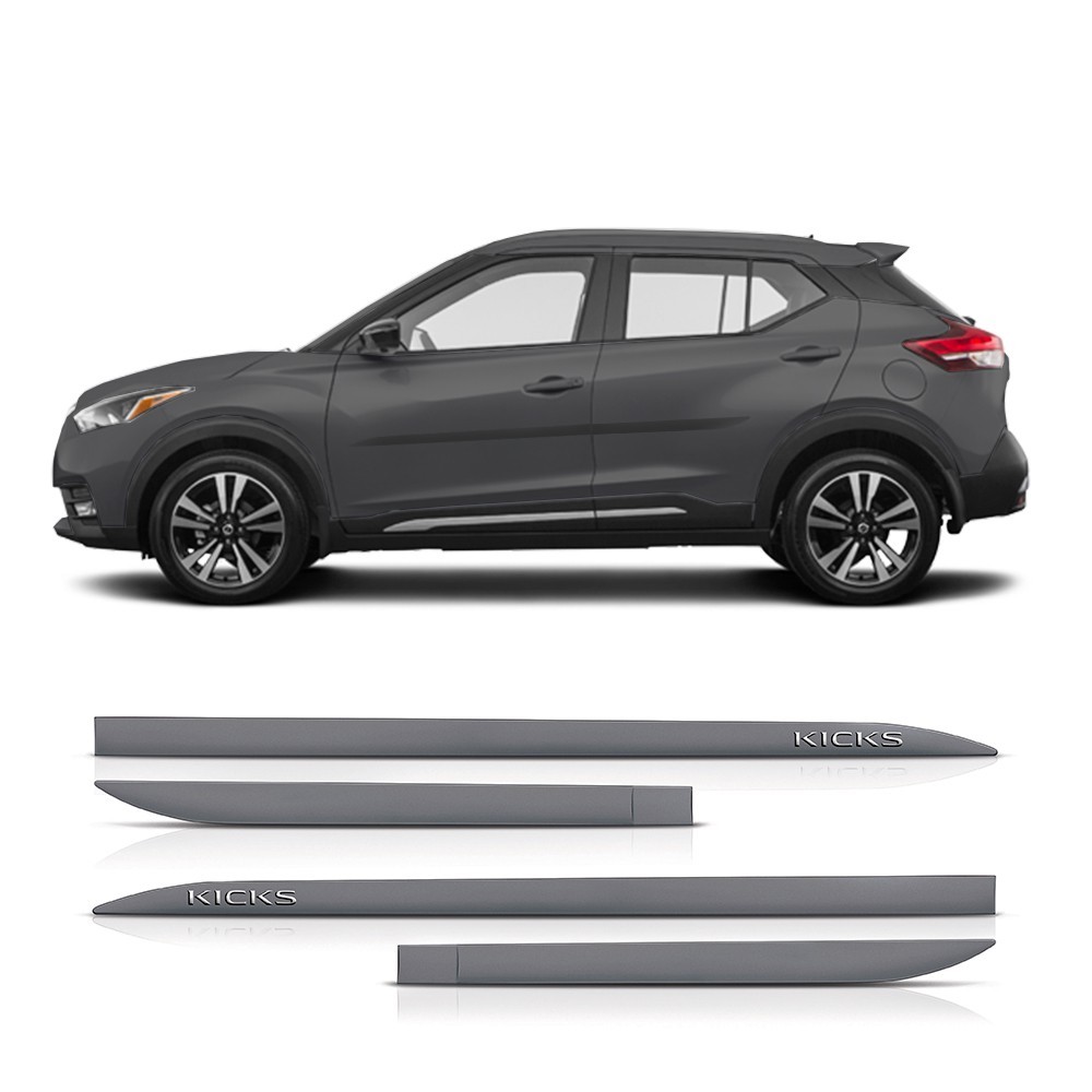 Friso Lateral Nissan Kicks 2016 a 2024 Flash Cotrim Cinza Grafite Letra Cromada 4 peças