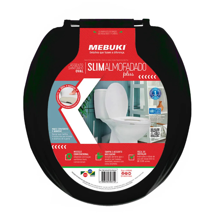 ASSENTO SANITÁRIO OVAL SLIM ALMOFADADO C/ KIT INSTALAÇÃO | MEBUKI