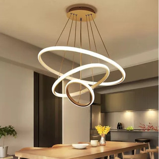 Lustre Pendente Moderno Led Dourado 3 Anéis 3 Cores (110V-220V) Luxo Para Sala De Jantar E Estar