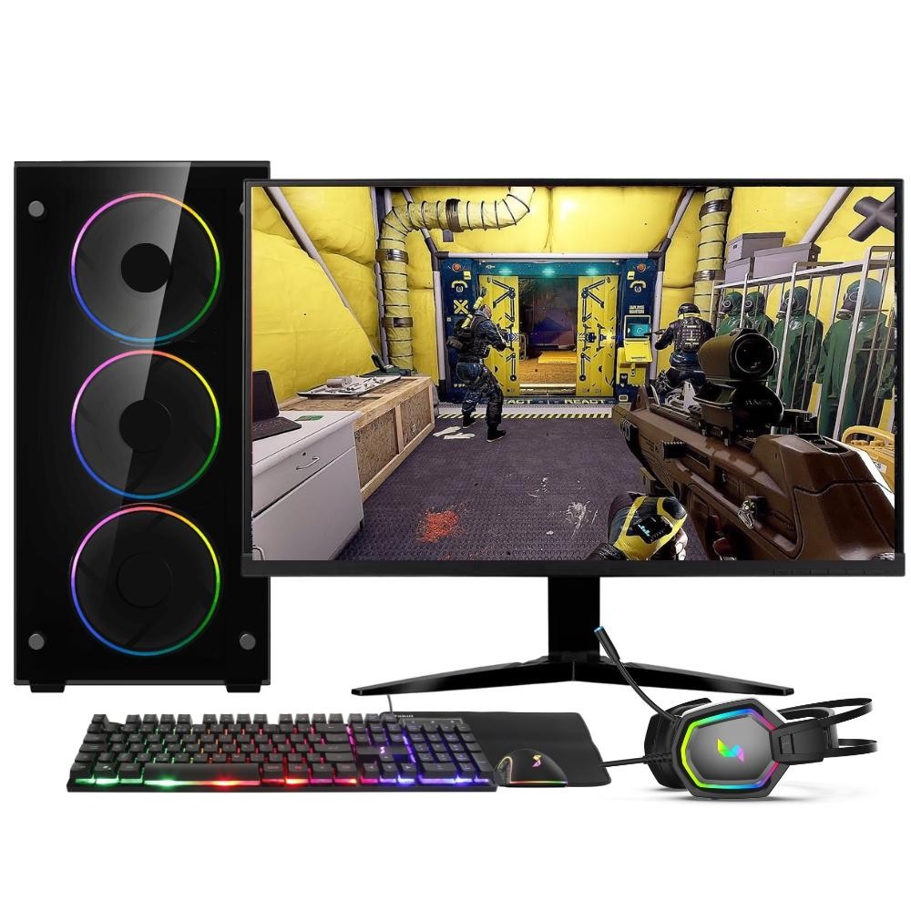 PC Gamer Completo AMD Ryzen 7 5700G, 16GB DDR4, SSD NVMe 512GB, Fonte 600W 80 Plus, Monitor 24" 75Hz, Skill RGB - SR-024