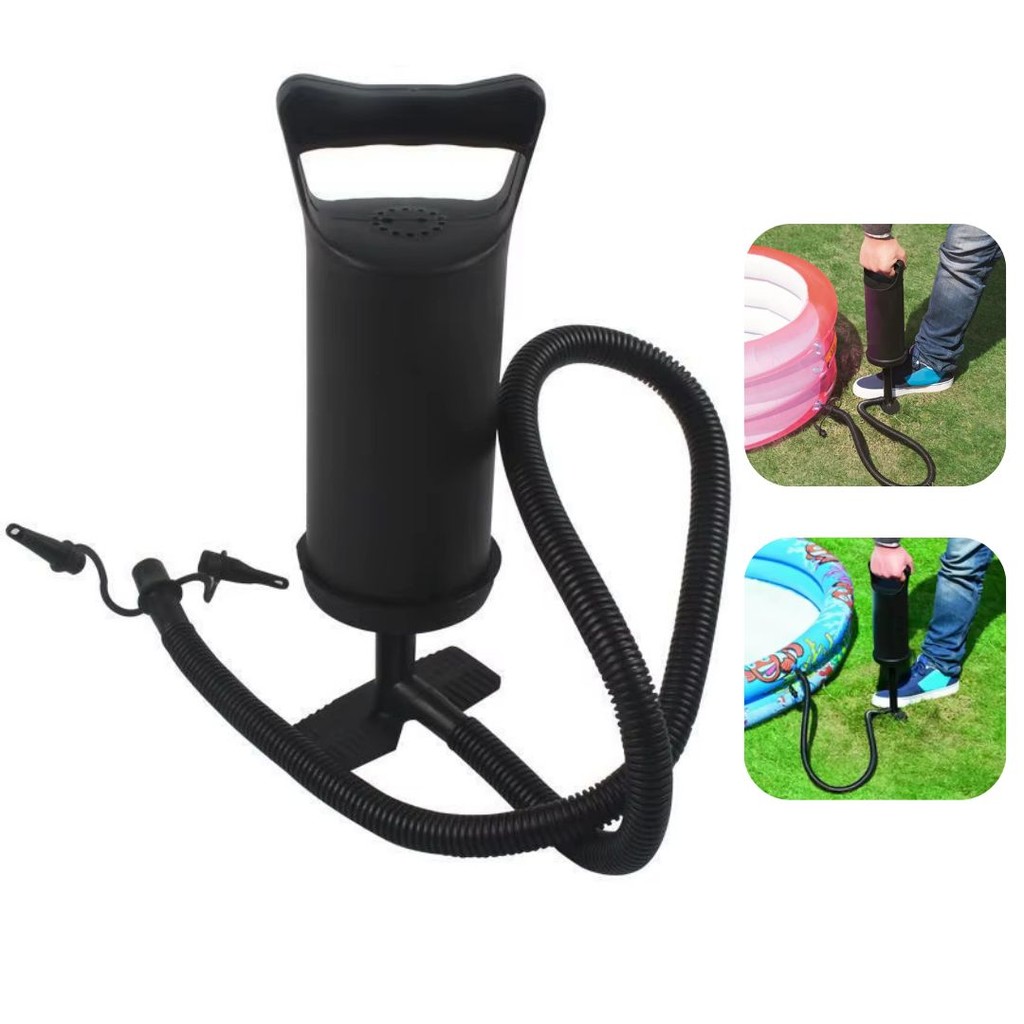 Bomba de Ar Manual Portátil Dupla Ação 700cc – Enche Piscinas, Colchões e Boias | Kit com 2 Bicos