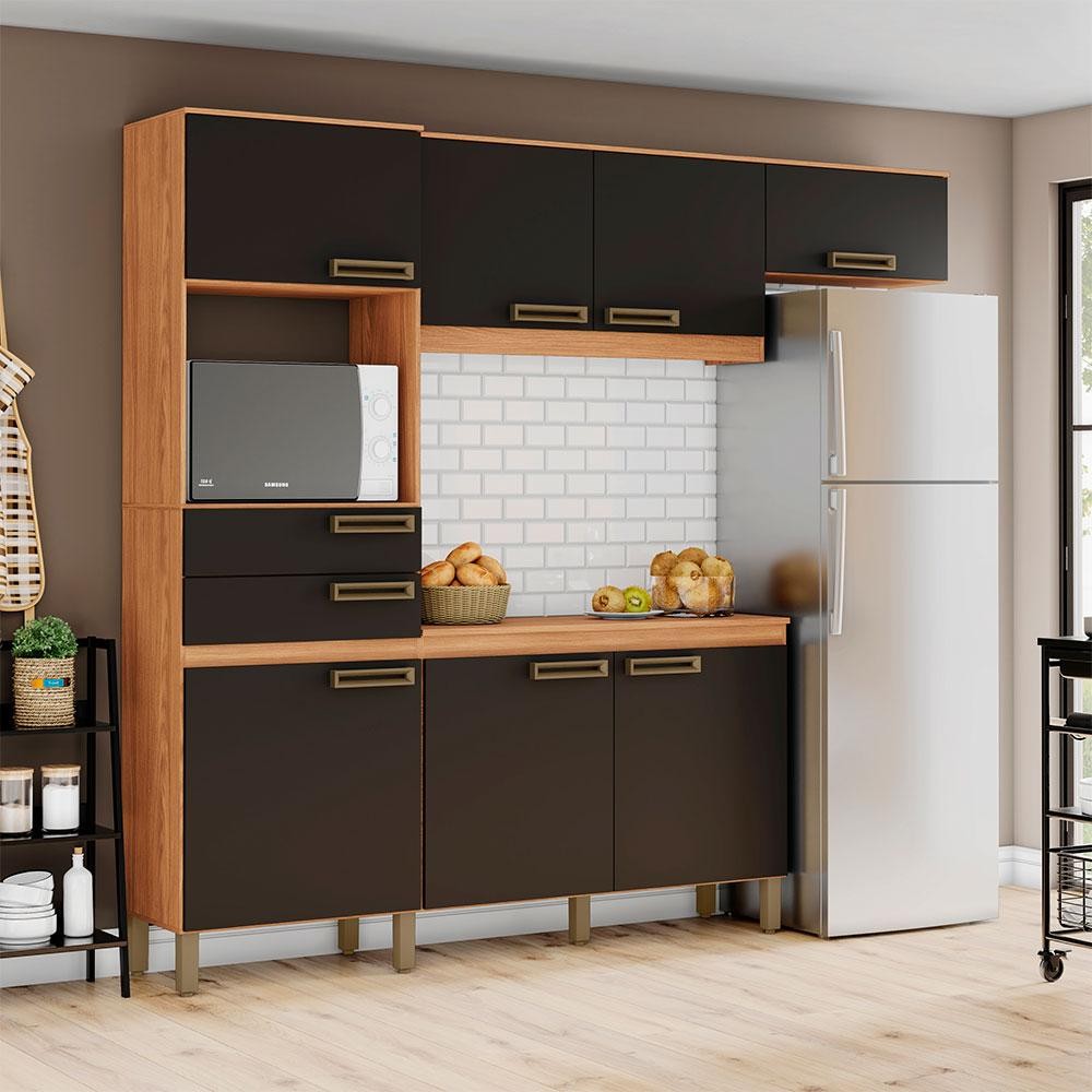 Cozinha Compacta Briz 7 PT 2 GV Preto e Nature - Home & Living