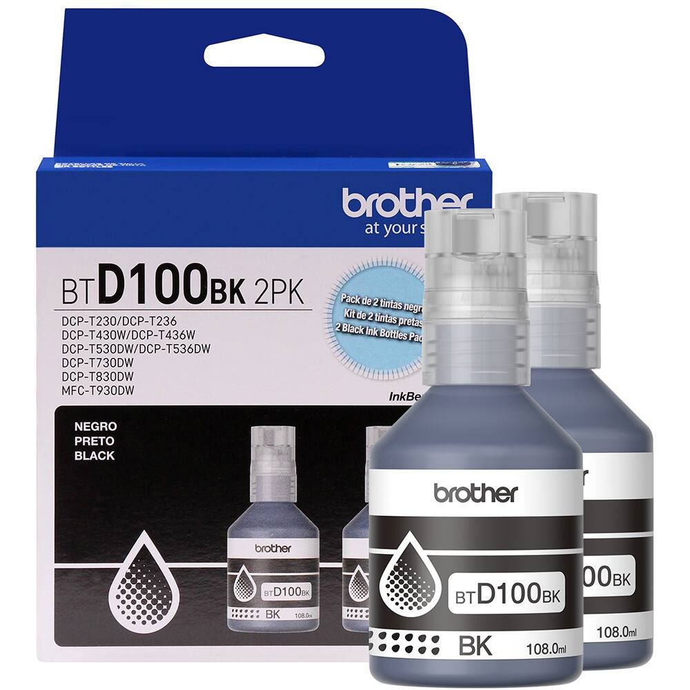 Kit garrafa de tinta Brother InkBenefit Tank BTD1002PK Preto com 2 unidades em Oferta na Shopee