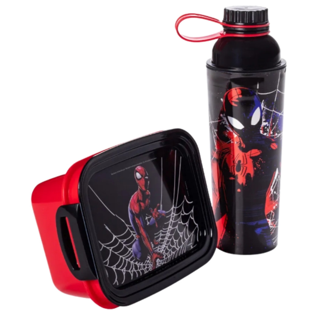 Kit Marmita 850ml e Garrafa  660ml Infantil Homem Aranha Lancheira Plasútil em Oferta na Shopee