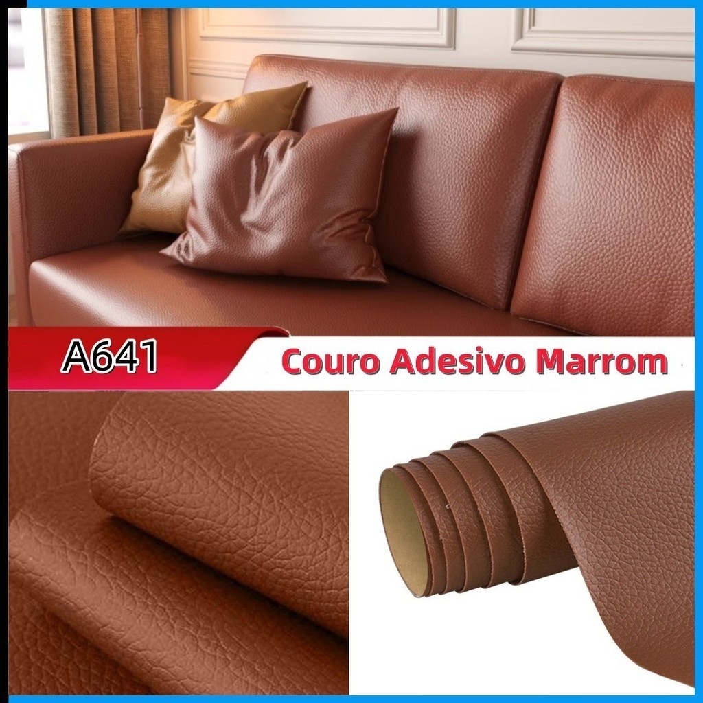 Adesivo Revestimento Couro Sintético Marrom Decoração Sofa Cadeira De Carro Etc Tamanho 50cmx120cm