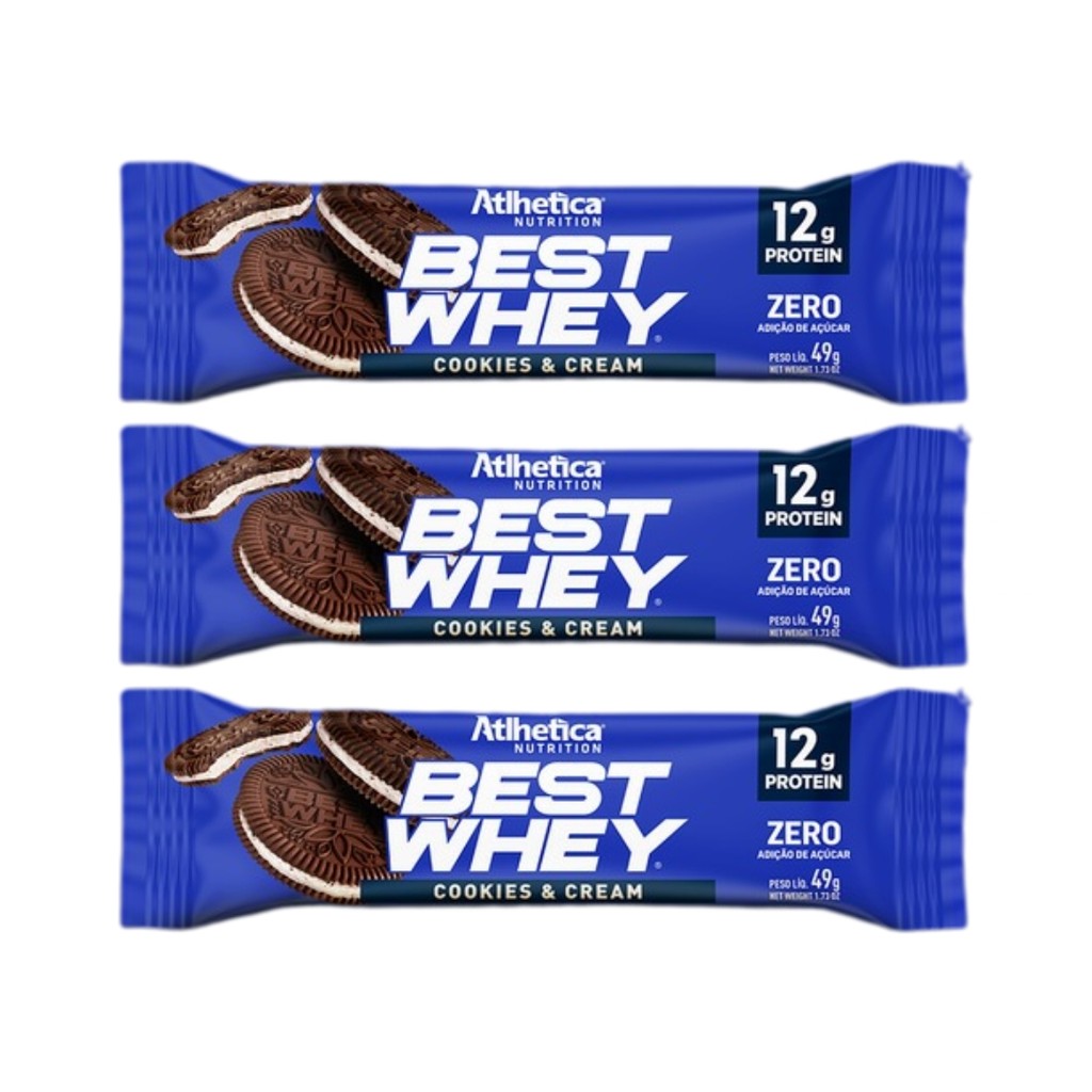 Kit 3 Best Whey Atlhetica 49g Cookies & Cream 12g Proteína
