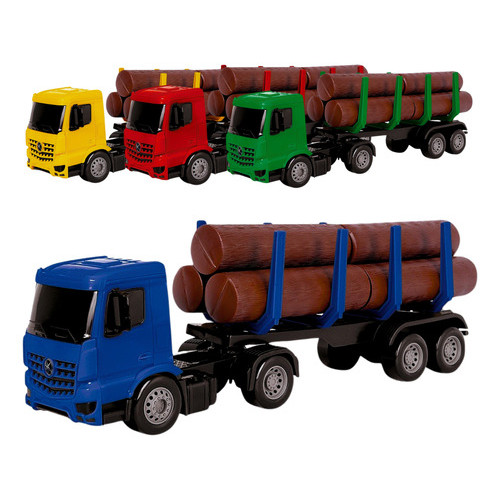 Brinquedo Caminhão Carga Madeira Infantil Transporte De Madeira Toras Plástico Bitrem 32 cm