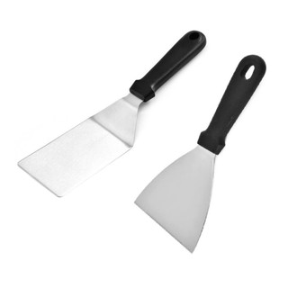 Kit Espátula Chapeiro Profissional de Inox 2 Peças Reta + Curva - Cozinha Burger Churrascos