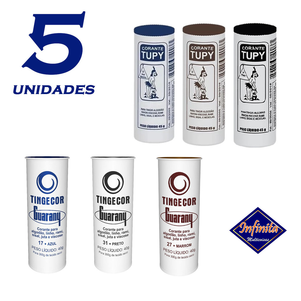 Kit 1 a 5 Corante tingir tecidos roupas jeans artesanato em Oferta na Shopee