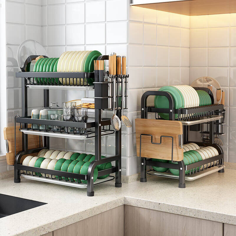 Escorredor Duplo de Louças Preto Pia Cozinha Porta Talher  Organizador Louças Rack em Oferta na Shopee