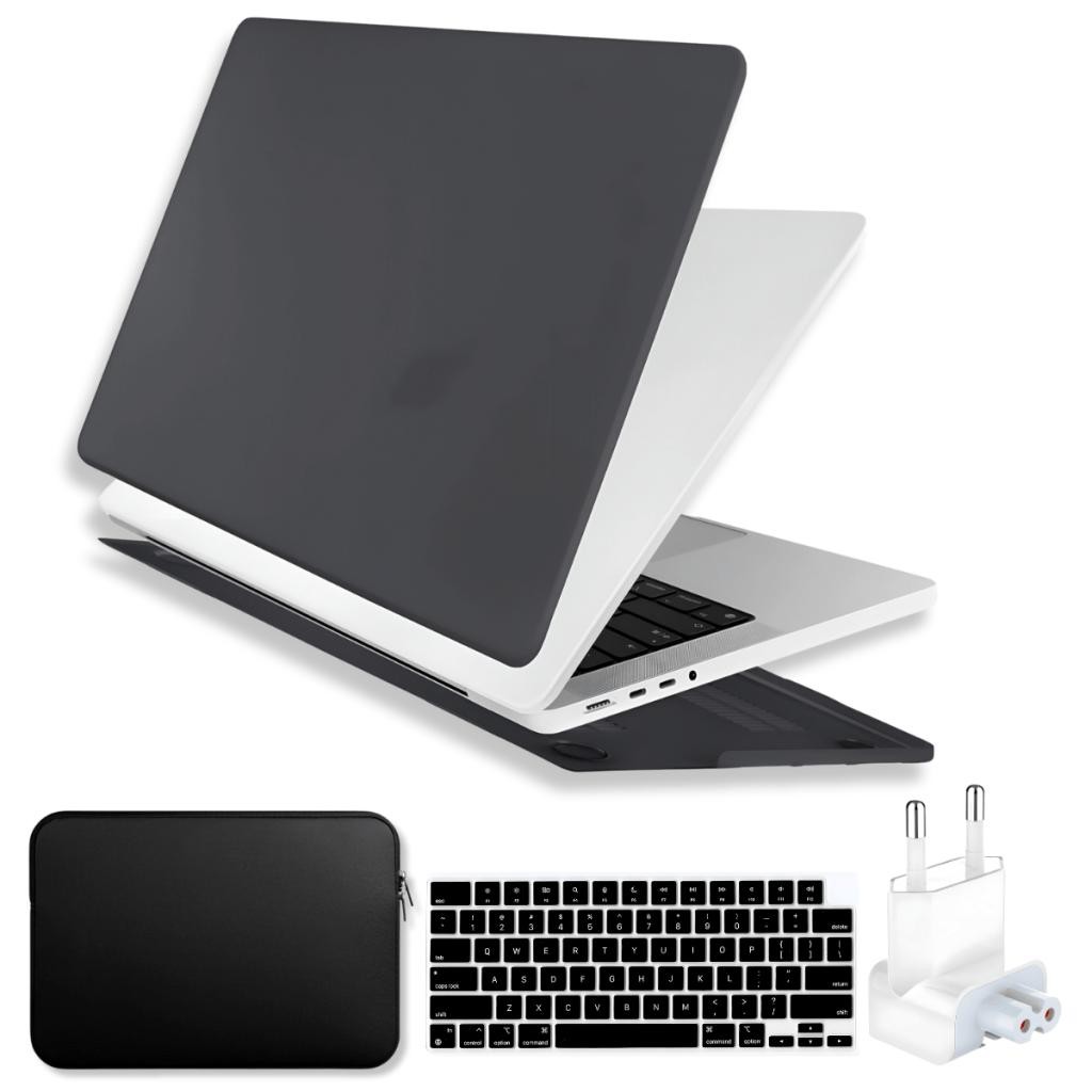 Capa Para MacBook Pro 14 Pol M3 M2 M1 2021/2024 Kit + Bag Neoprene + Protetor Teclado Preto + Plug