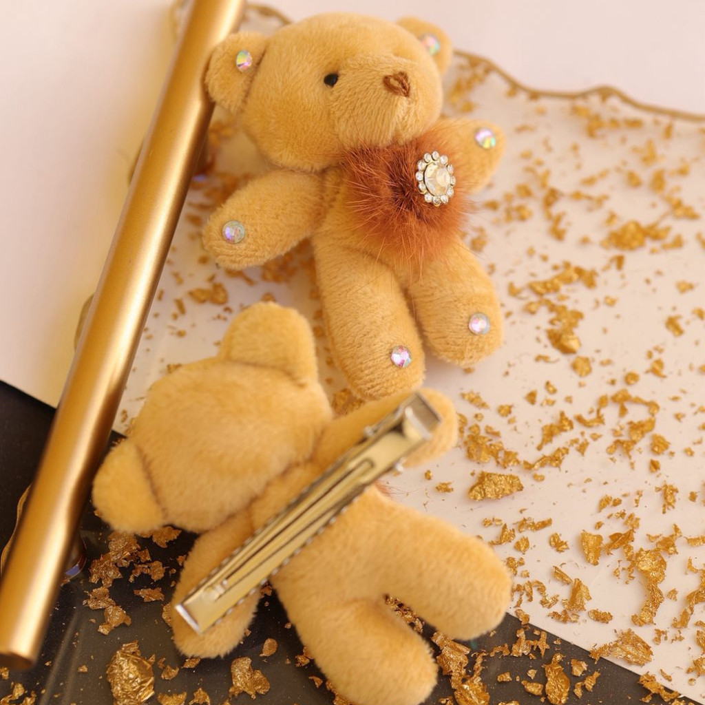 Duplinha de laço /  Duplinha urso com pelinho marrom / Dupla de laço  no bico de pato