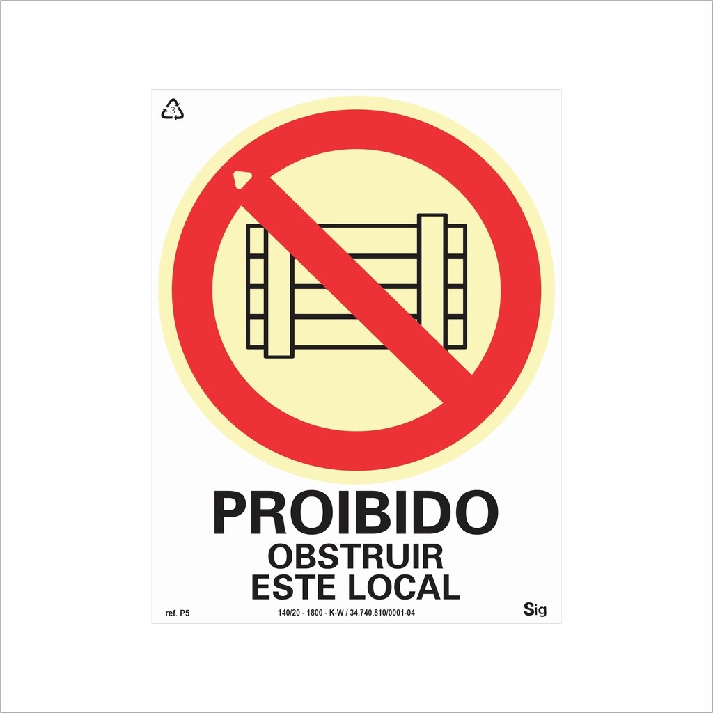 Proibido Obstruir Este Local Fotoluminescente Antichamas