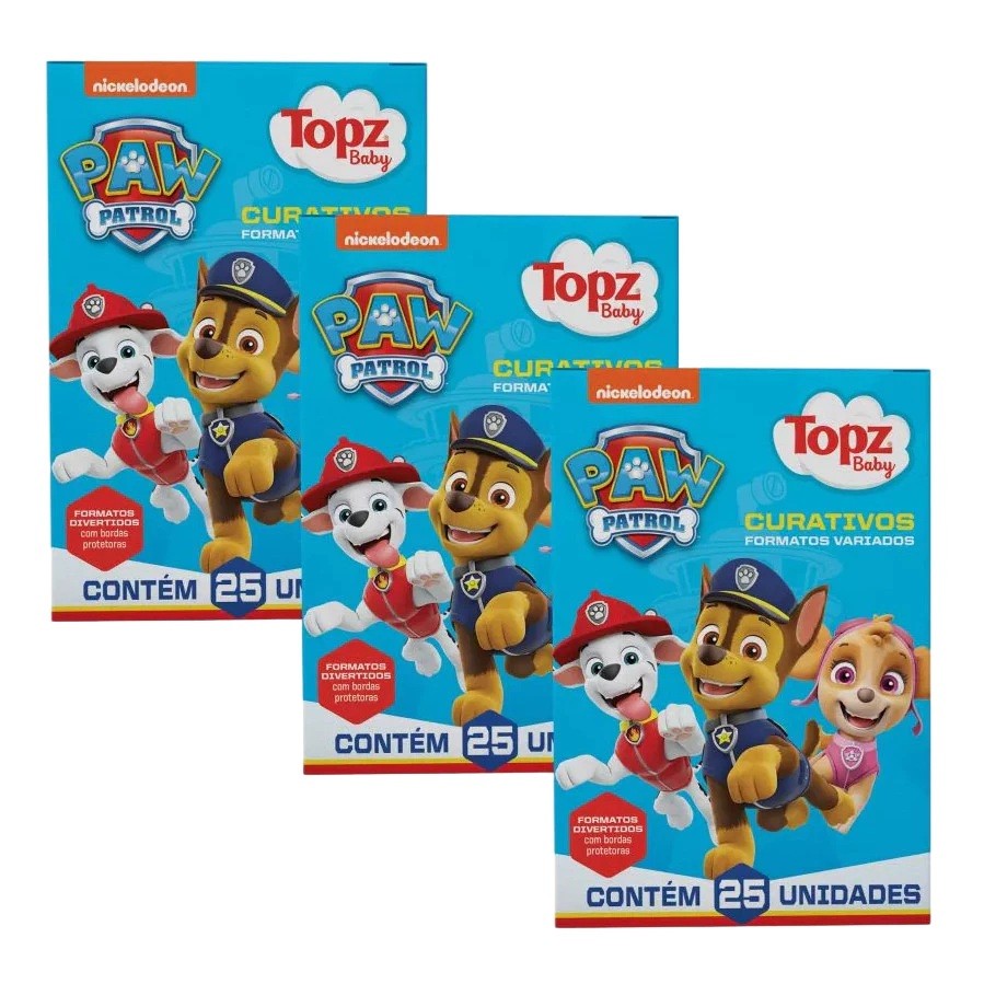 Curativos Patrulha Canina 25 Un Formatos Diversos KIT C/3 UN