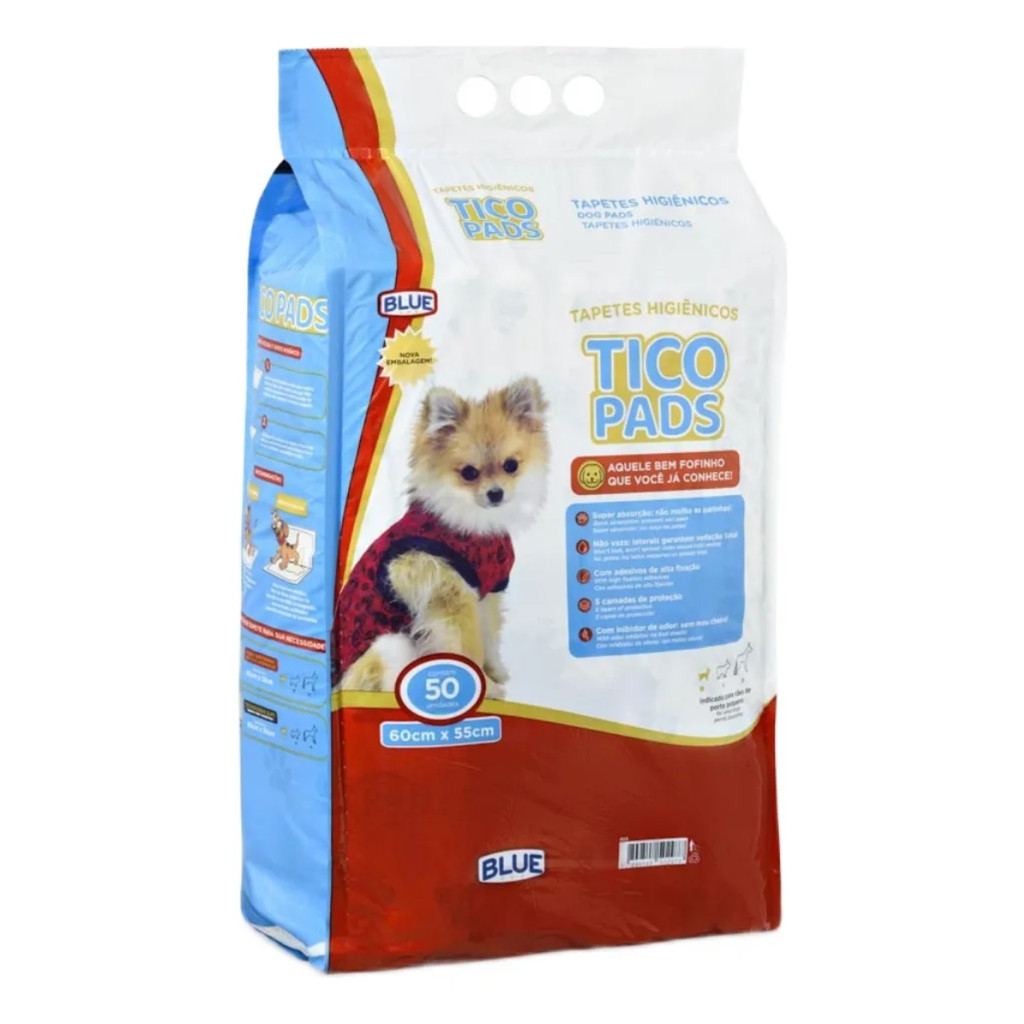 Tapete Higiênico Para Cachorro Tico Pads 50 Unidades 60x55cm