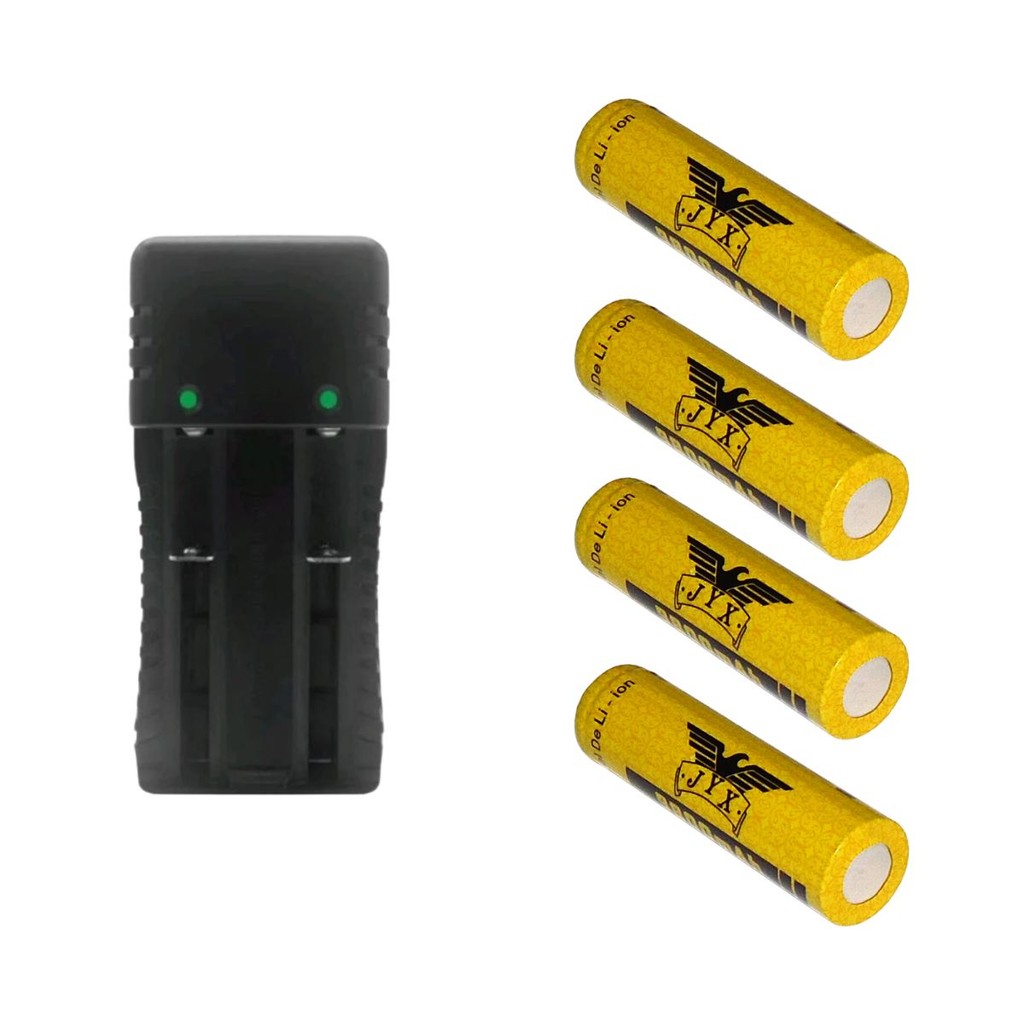 Kit Carregador De Bater Luz indicadora de carga Duplo 2 Slot Bater 26650, 18650 E 4 Bater Recarregaveis
