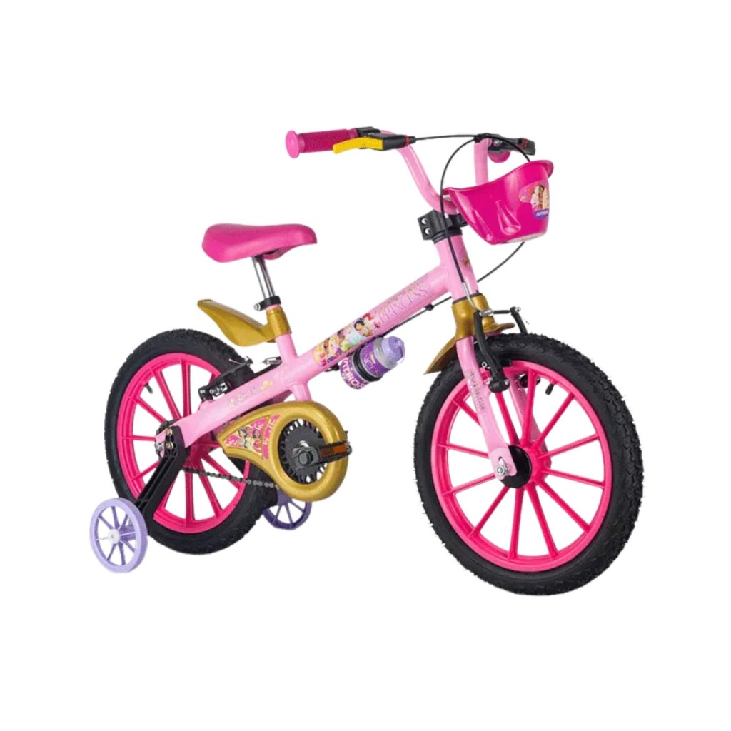 Bicicleta Infantil Aro 16" Princesas Disney Rodinhas Garrafinha Nathor - 101250160009 em Oferta na Shopee