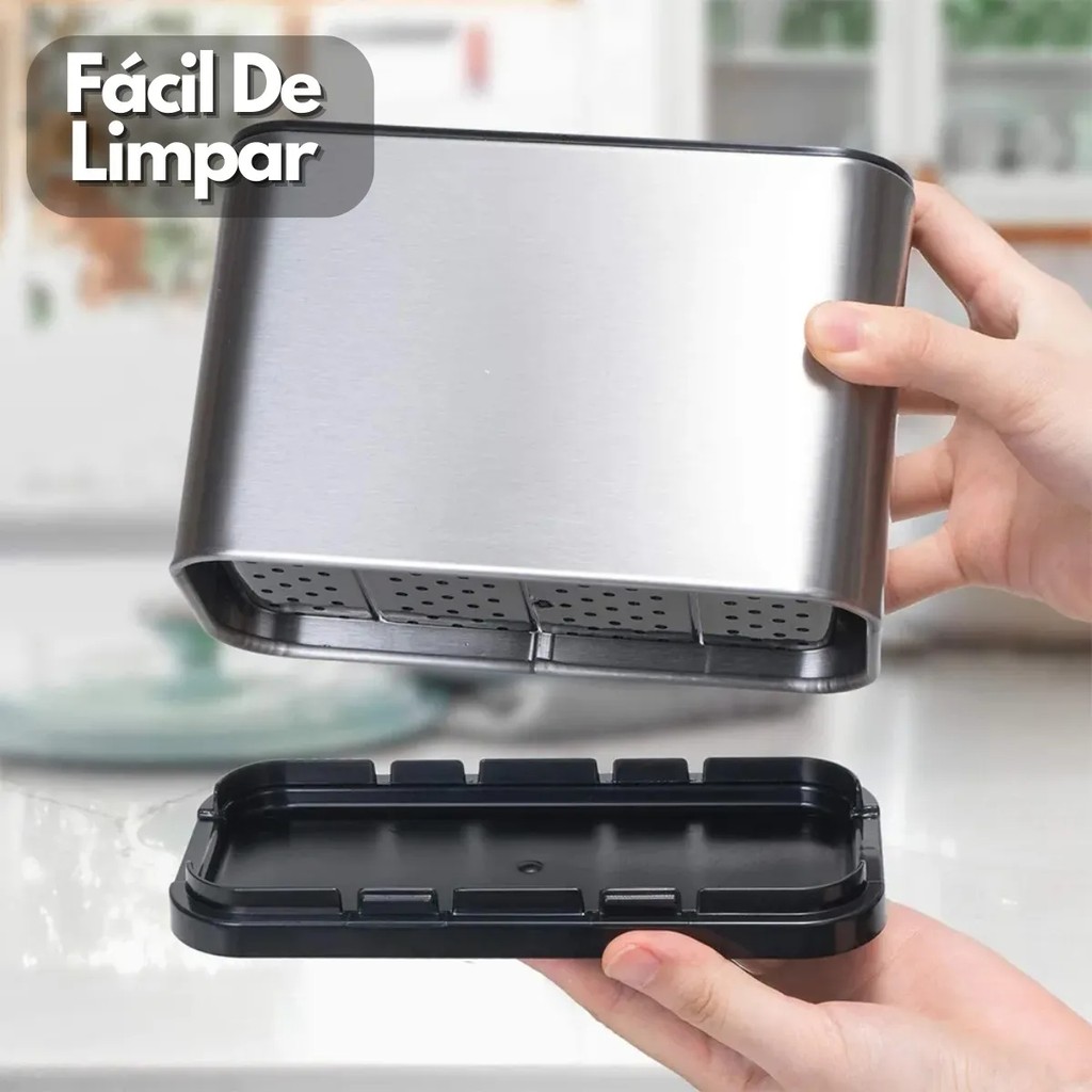 Kit de Escorredor de talheres com Porta Detergente em Aço Inox