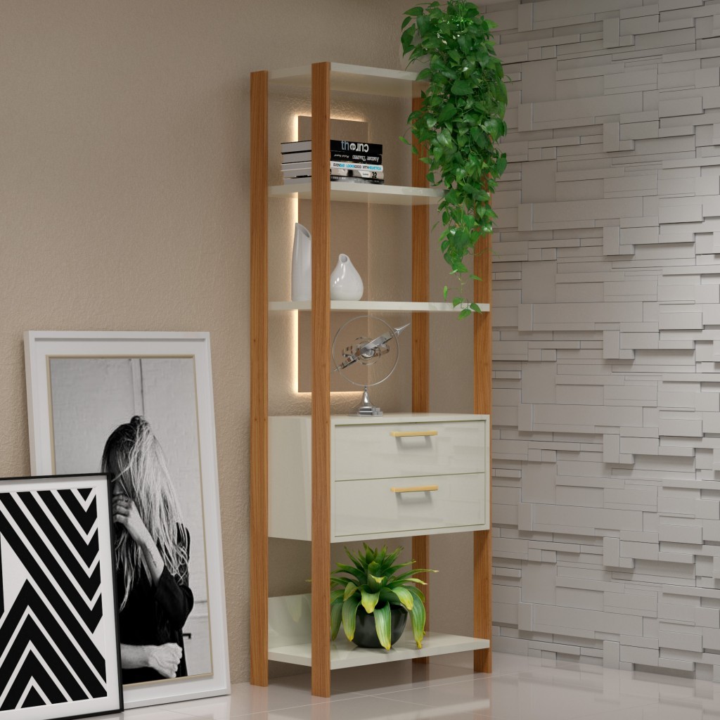 Estante para Livros 2 Gavetas Industrial E91 Wj Off White/Freijó - Dalla Costa em Oferta na Shopee