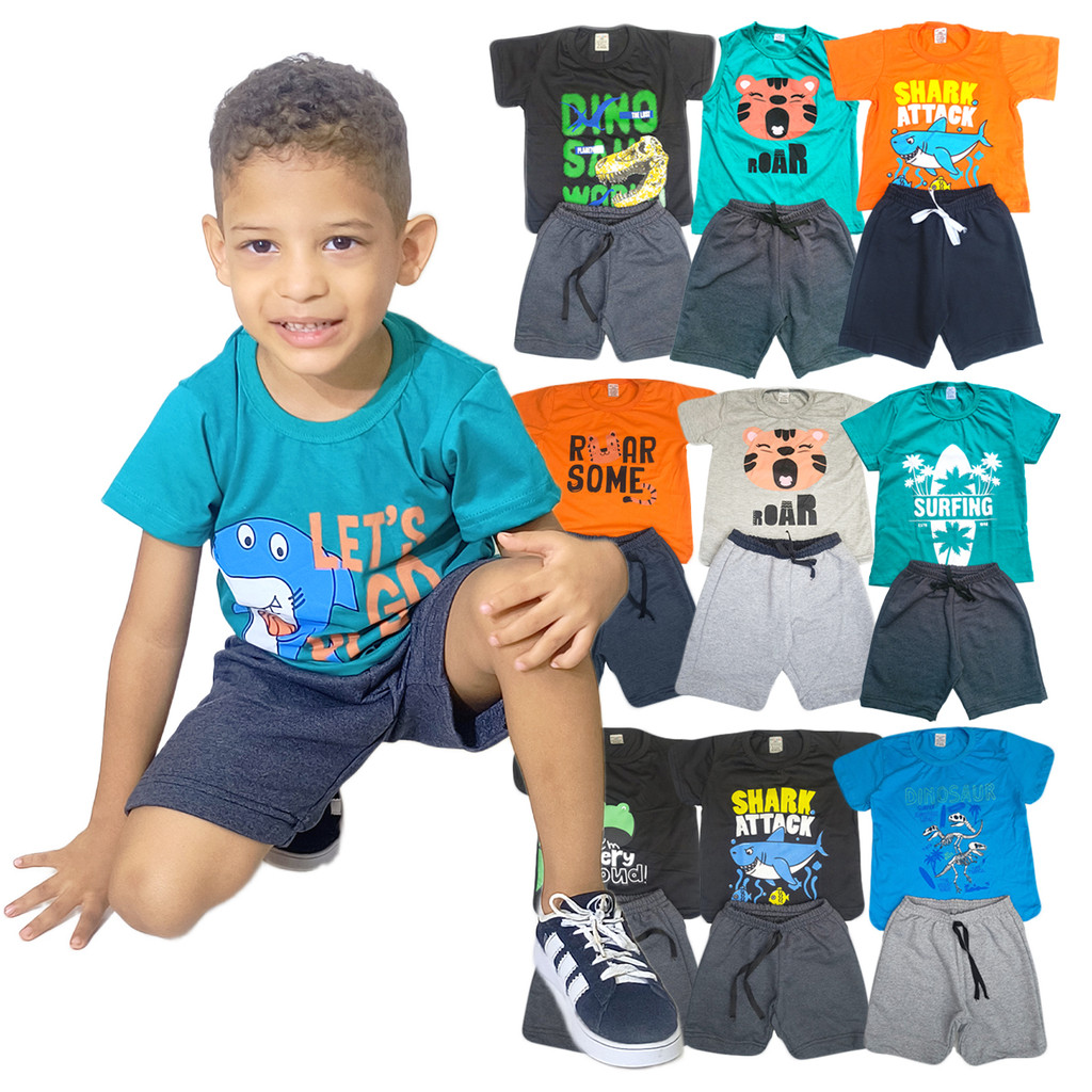 Kit Infantil Masculino Verão – 3 Camisetas + 3 Bermudas | Sortido | Tamanho 1 ao 12