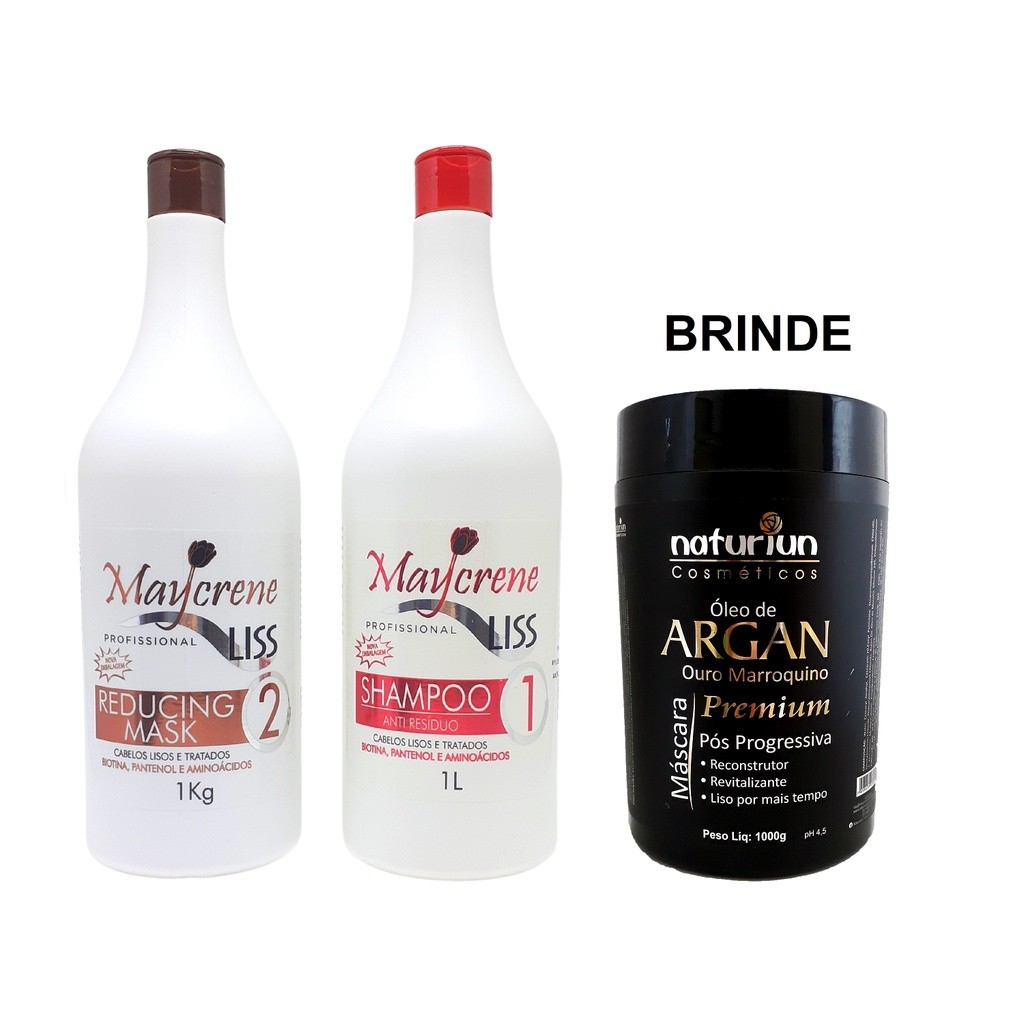Escova Progressiva Maycreneliss + Máscara Óleo de Argan Pós Progressiva 1kg Maycrene