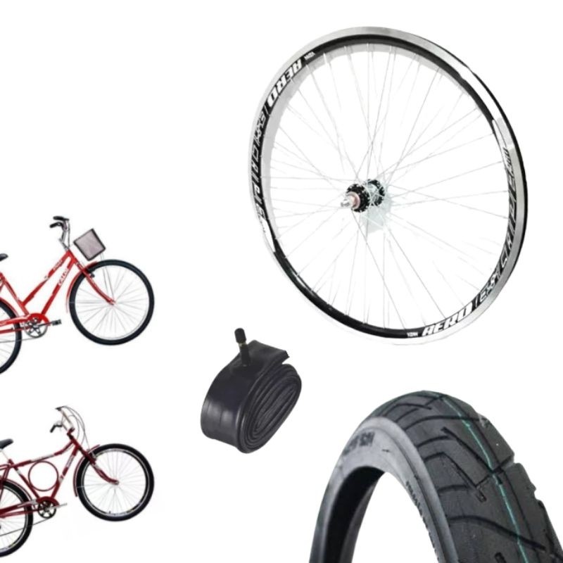Kit Roda Aro Aero 26x1.1/2x2 Poti/Monark/Barra Circular Cubo Rolamentado