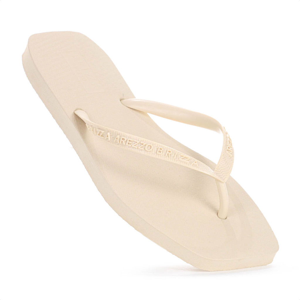 Chinelo Brizza Arezzo Bico Quadrado Tira Logomania Bege - Feminino