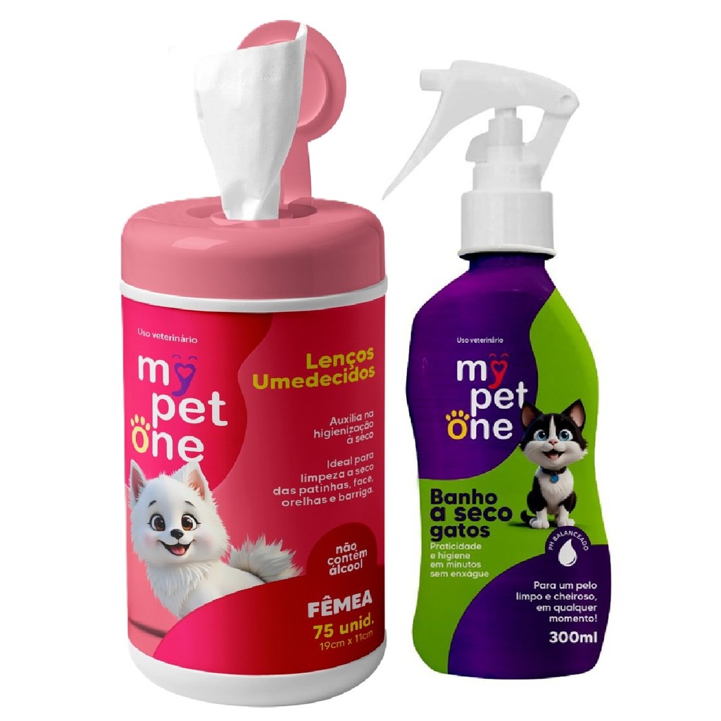 Kit Banho a Seco Gatos + Lenço Umedecido Gatos Fêmea Mypetone em Oferta na Shopee